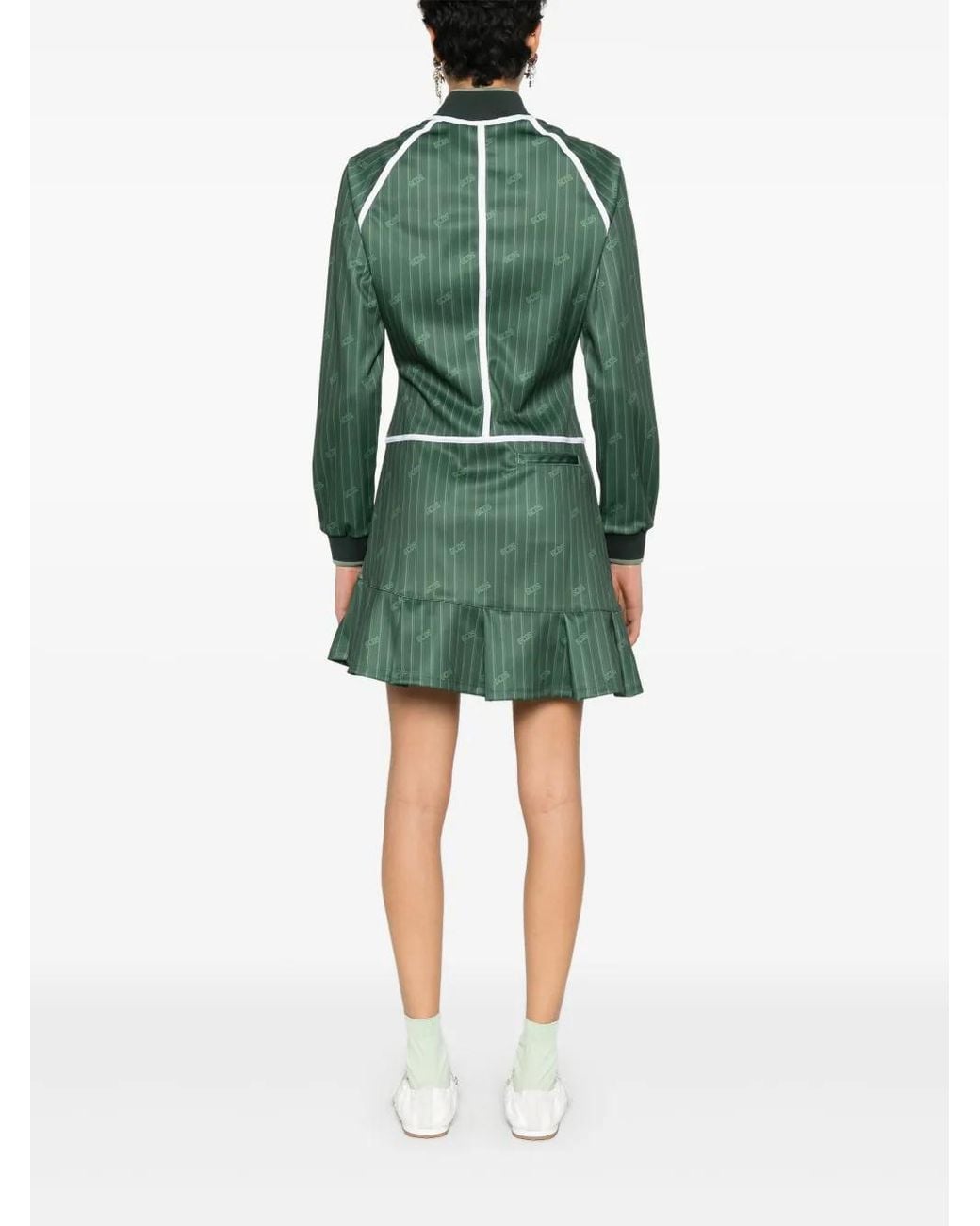 Gcds Green Pinstriped Zip-Up Mini Dress
