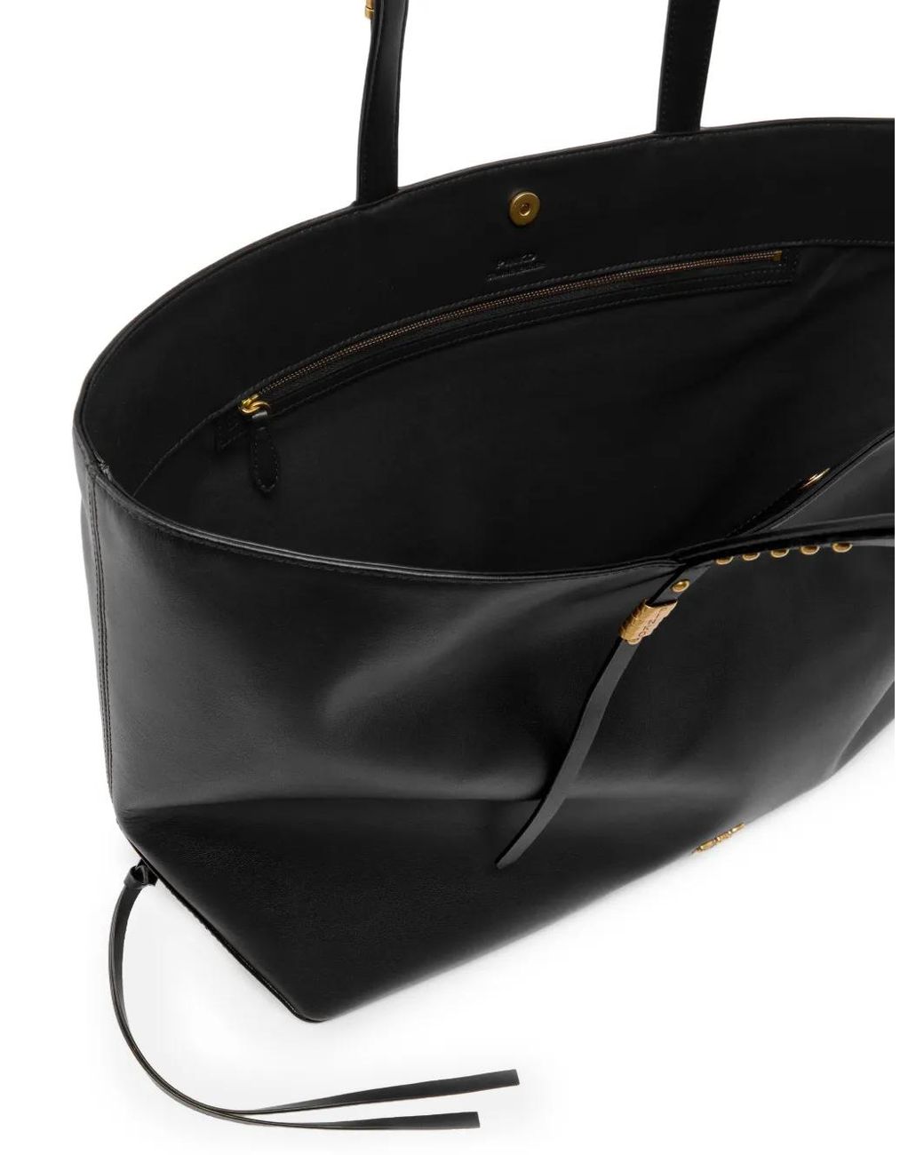 Pinko Black Medium Leather Shopper Bag With Metal Details