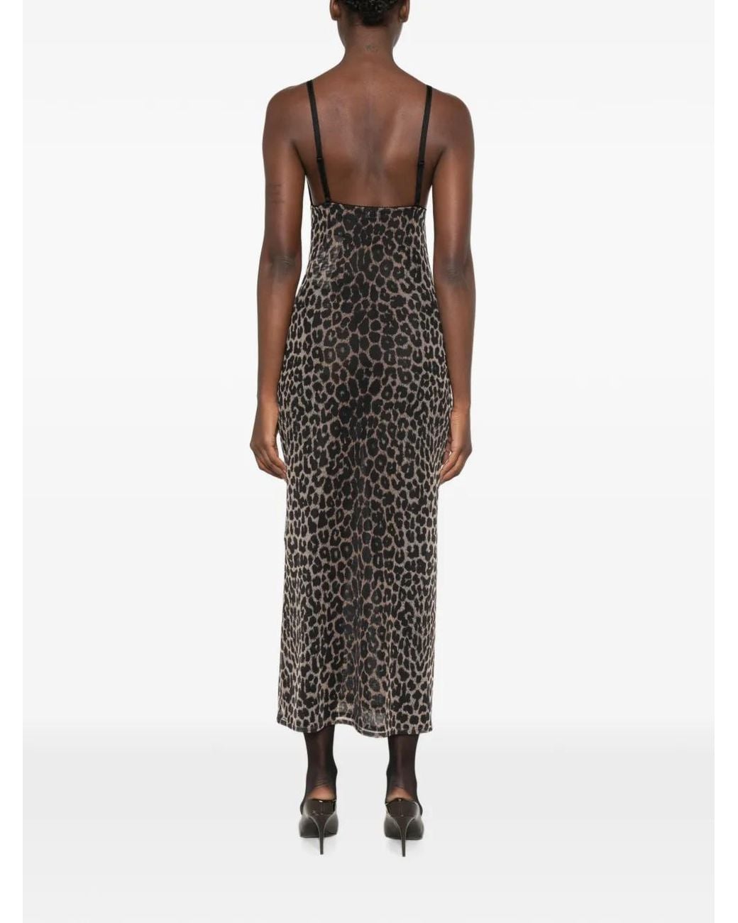 Saint Laurent Black Leopard-Print Midi Dress