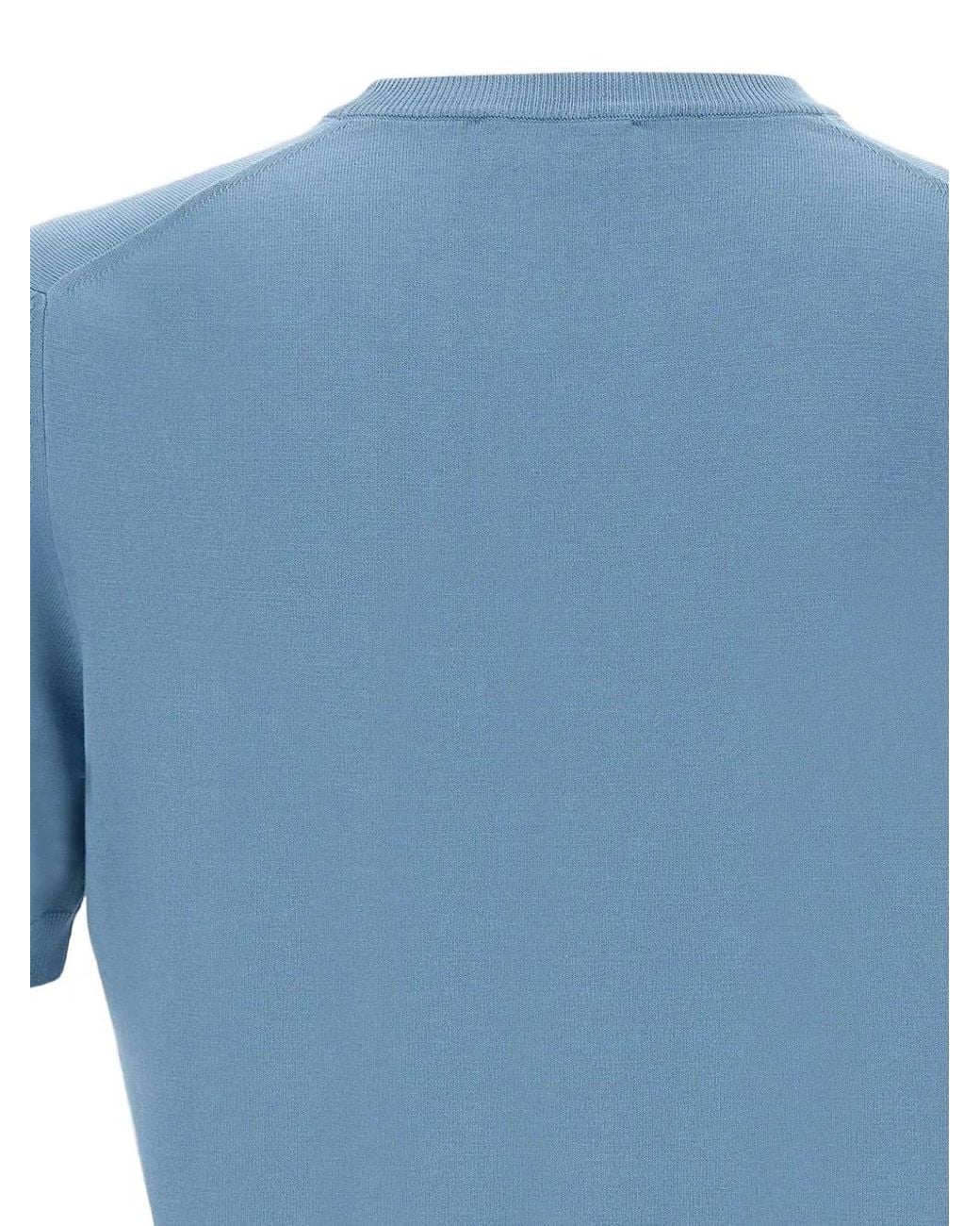 Gran Sasso Blue Ribbed Knit T-Shirt for men