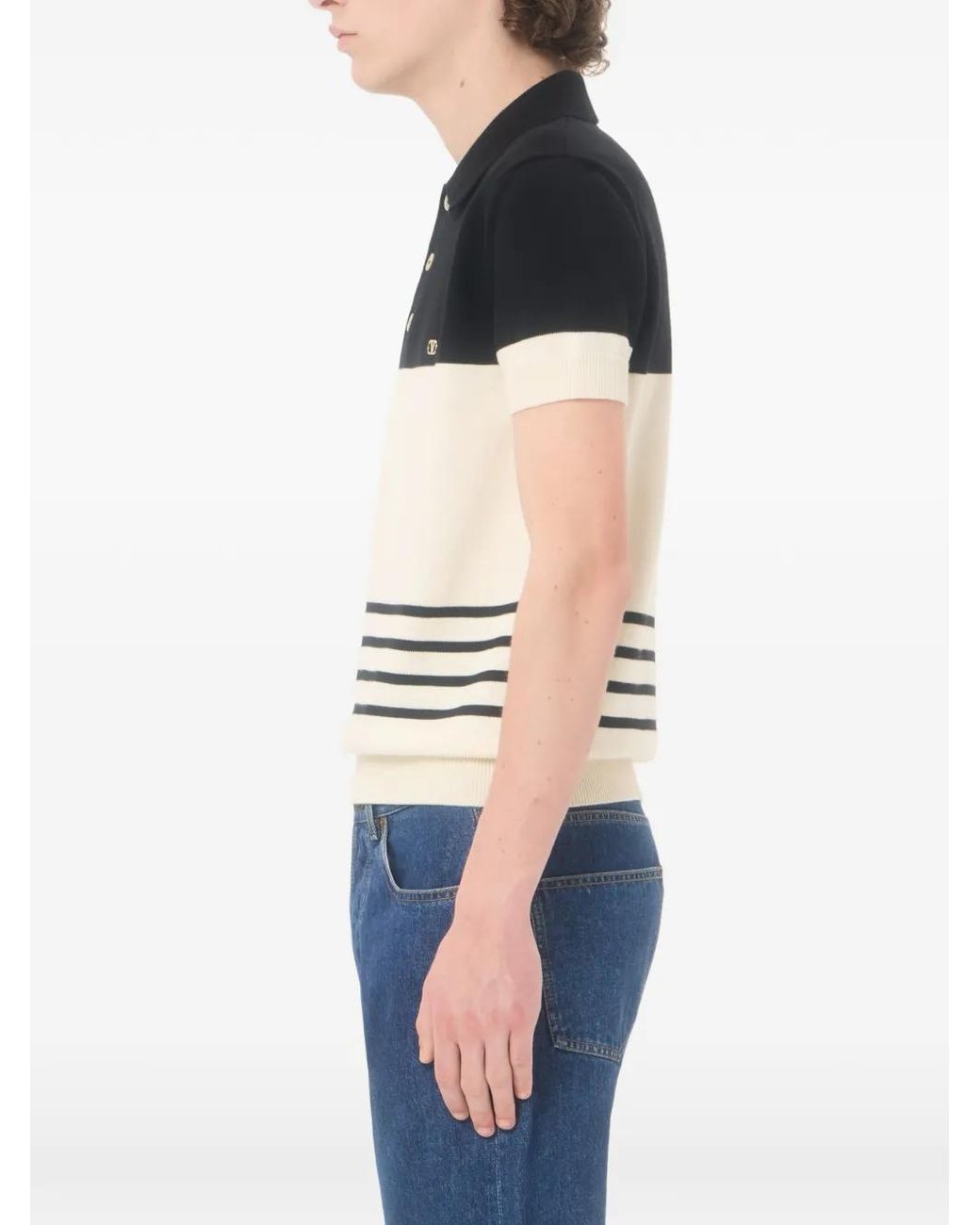 Valentino Garavani Black Wool Polo Shirt With Vlogo for men