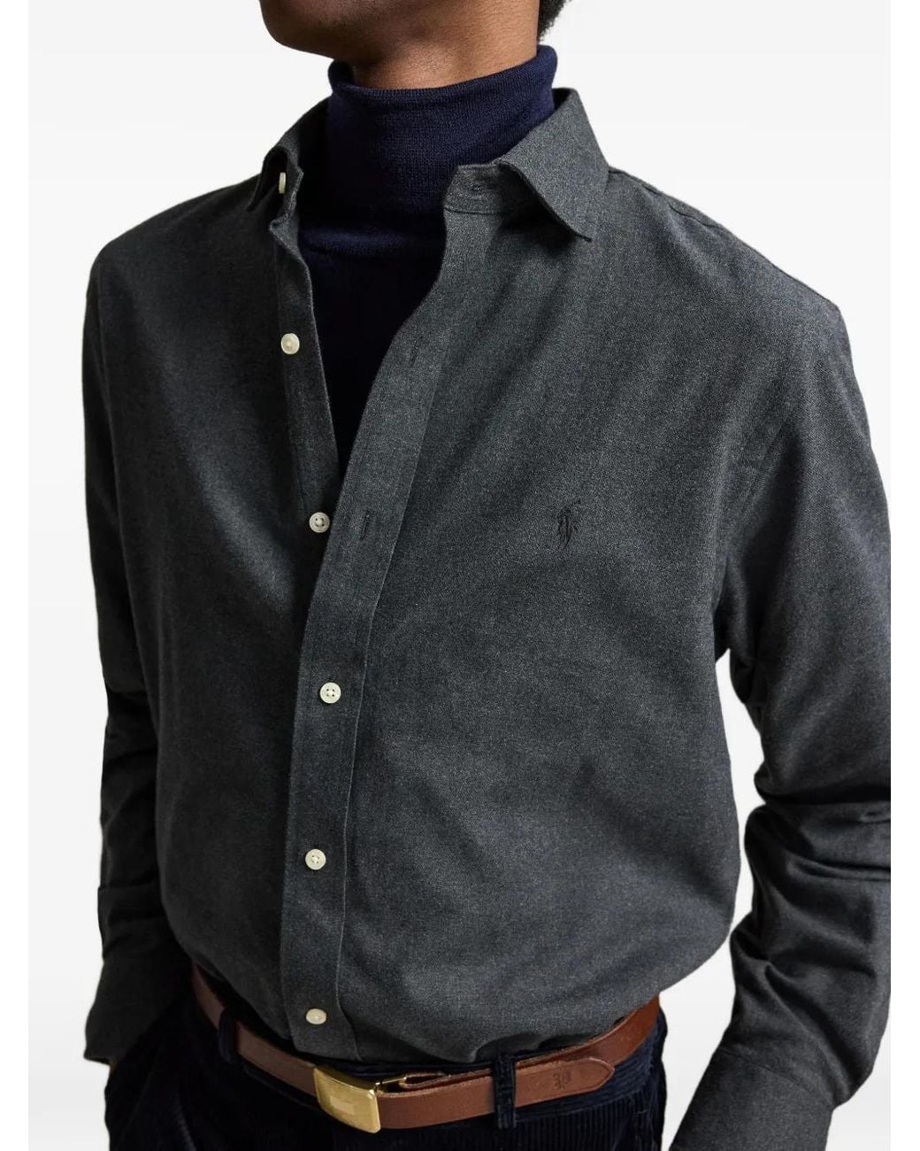 Polo Ralph Lauren Black Embroidered-Logo Button-Down Shirt for men