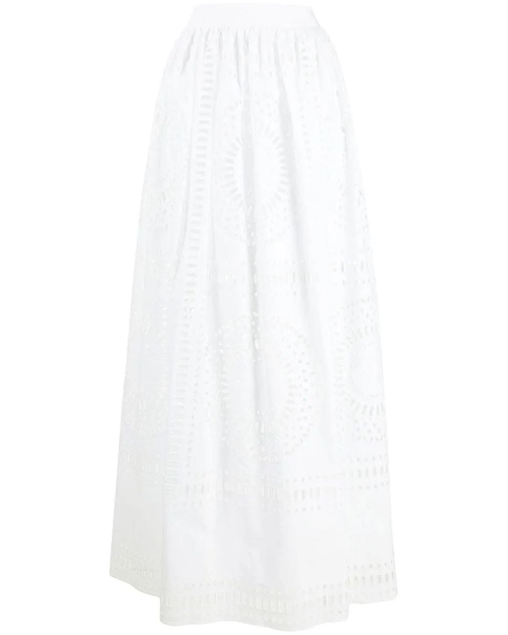 Alberta Ferretti White Broderie Anglaise Maxi Skirt