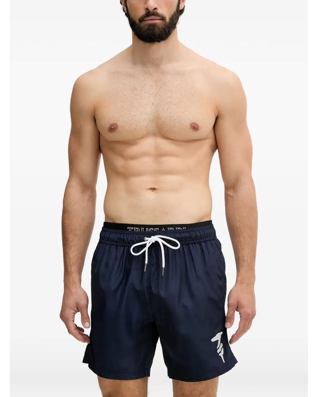 Trussardi Blue Logo-Print Drawstring Swim Shorts for men