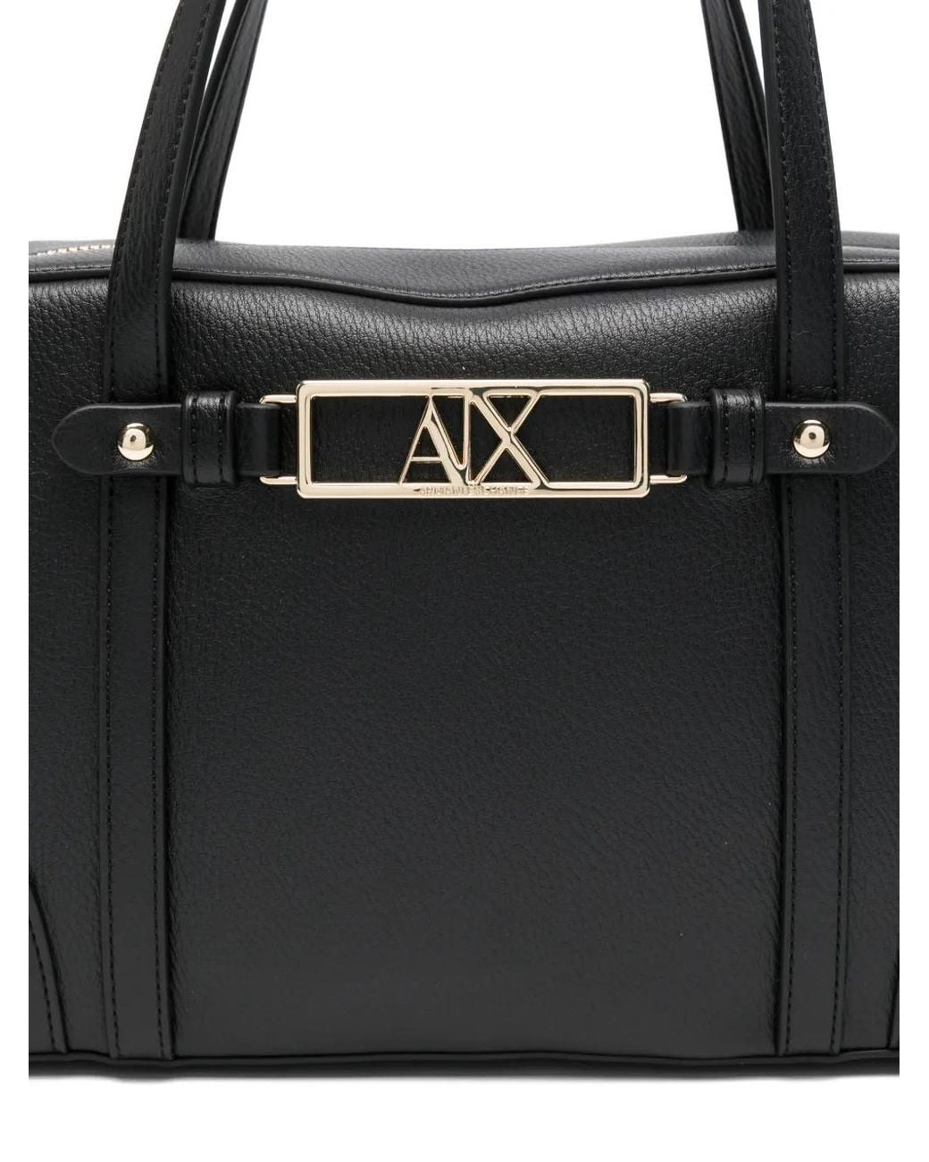 ARMANI EXCHANGE Black Logo-Plaque Leather Tote Bag
