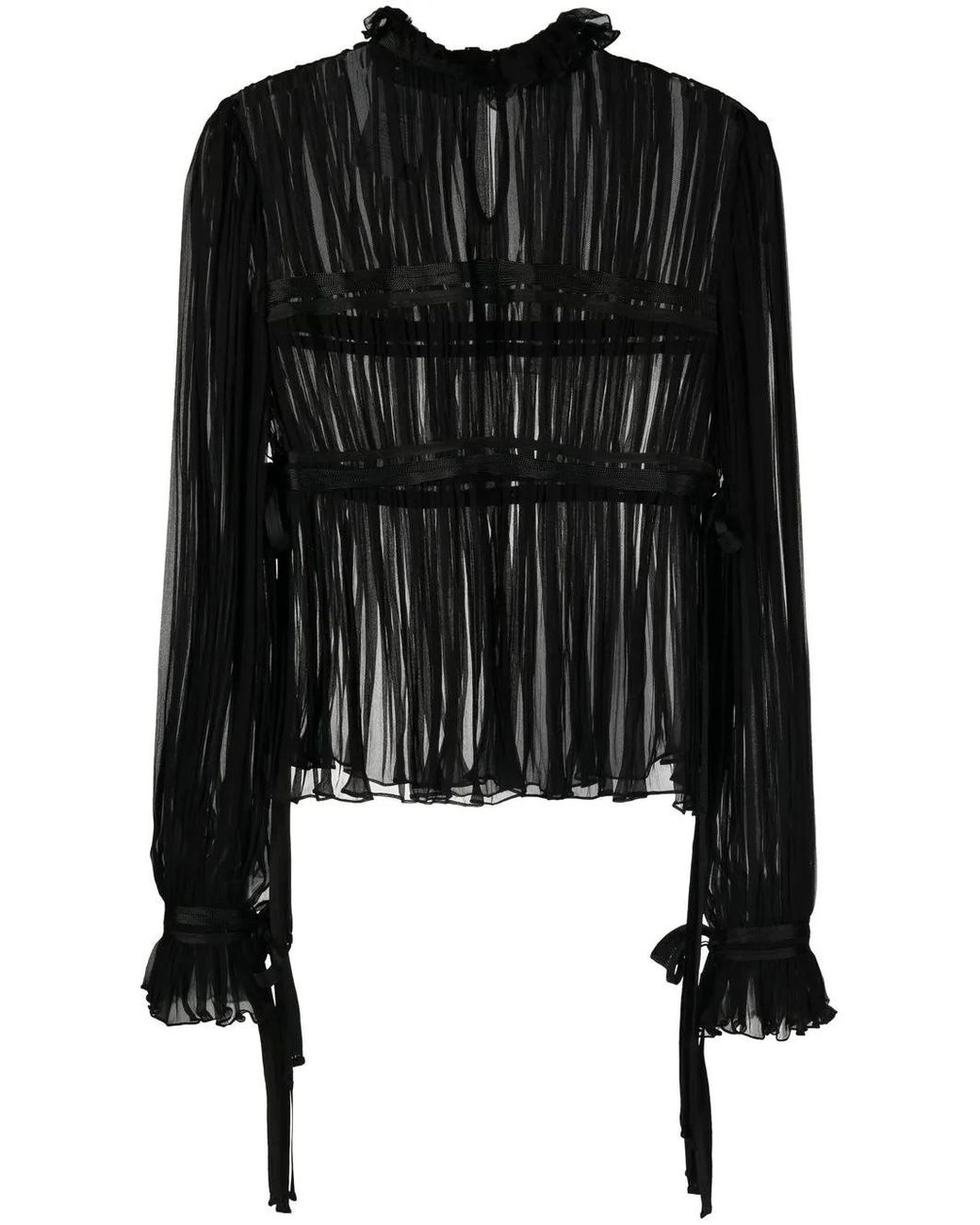 Alberta Ferretti Black Ruffle-Trim Sheer Blouse