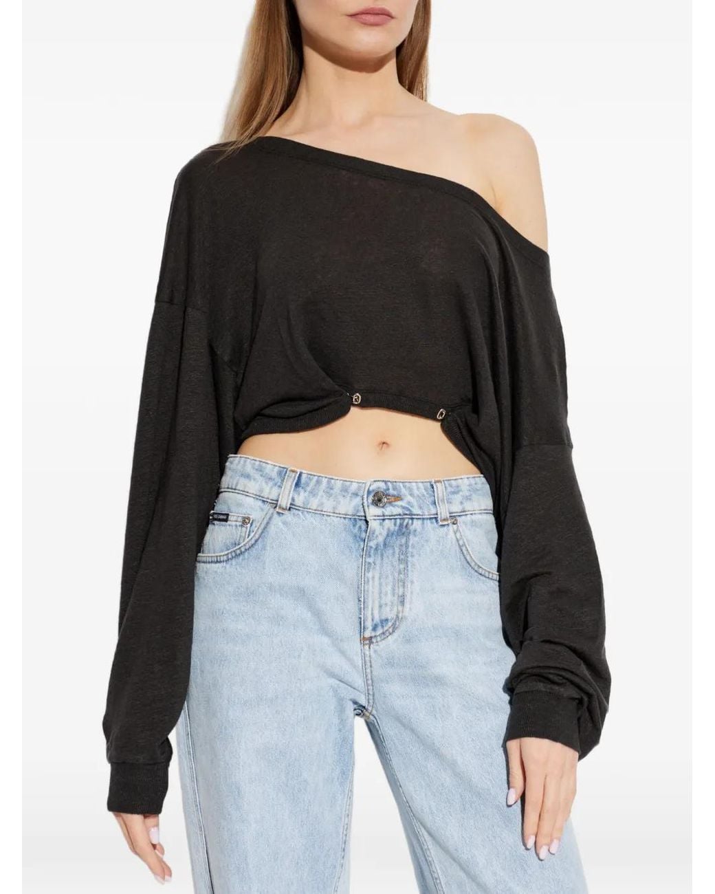 IRO Black Destinee Cropped Off-Shoulder Top