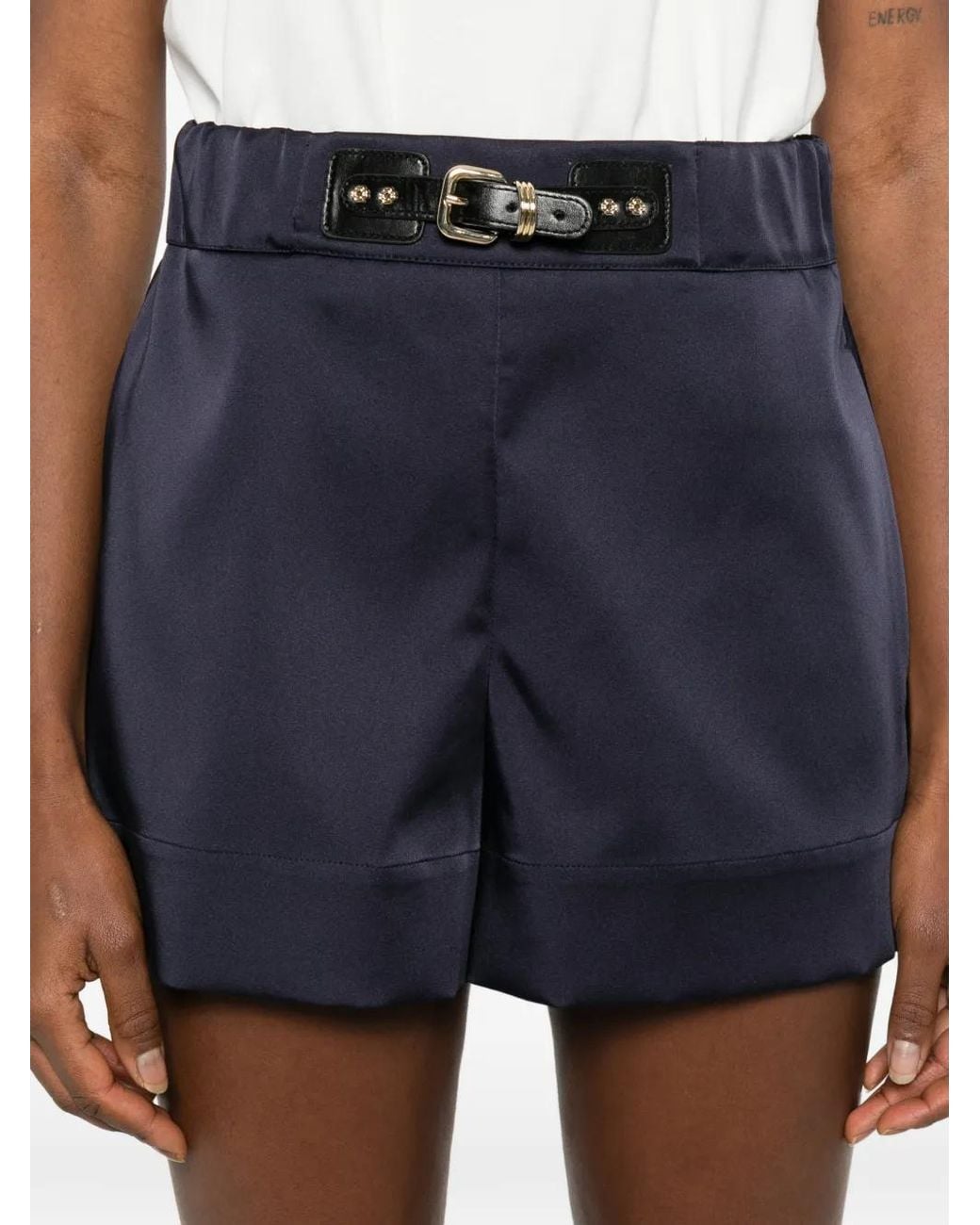 Maje Blue Satin-Effect Shorts
