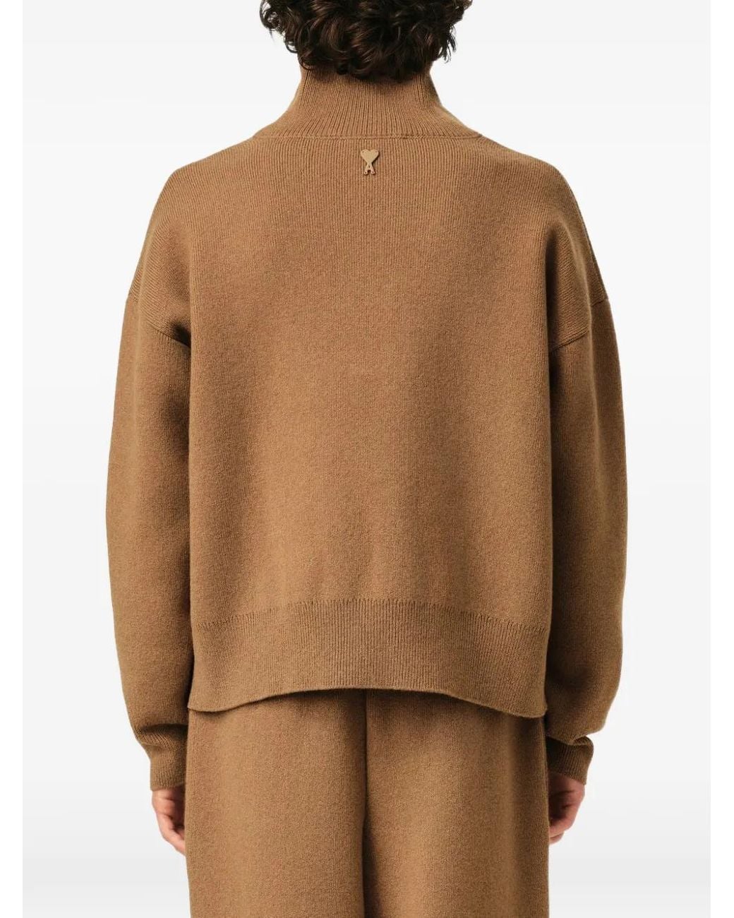 AMI Brown Buttoned High-Collar Sweater