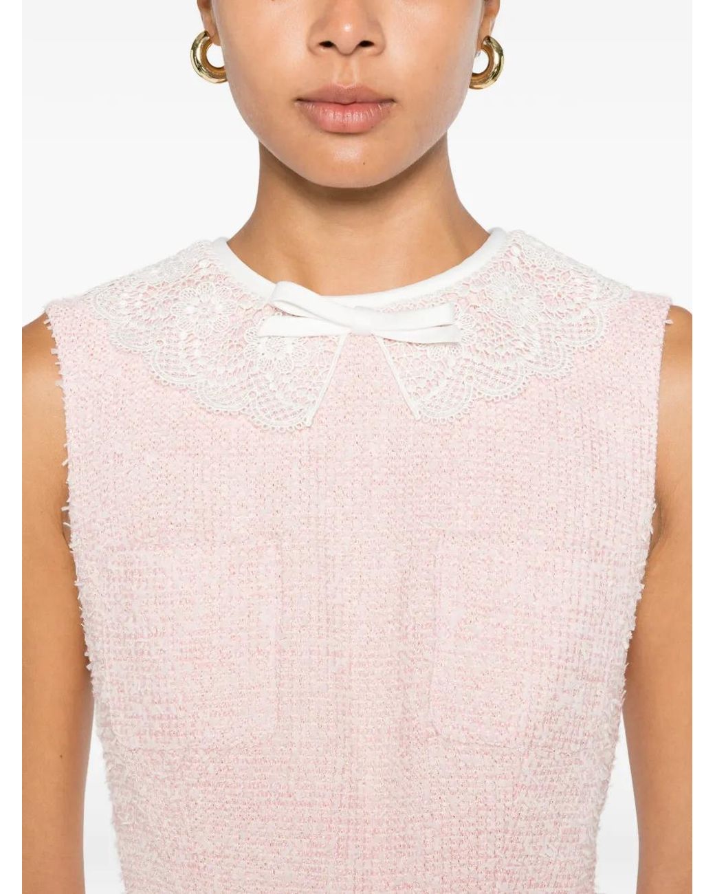 Self-Portrait White Polyester Polyamide Acrylic Wool Metallic Dress