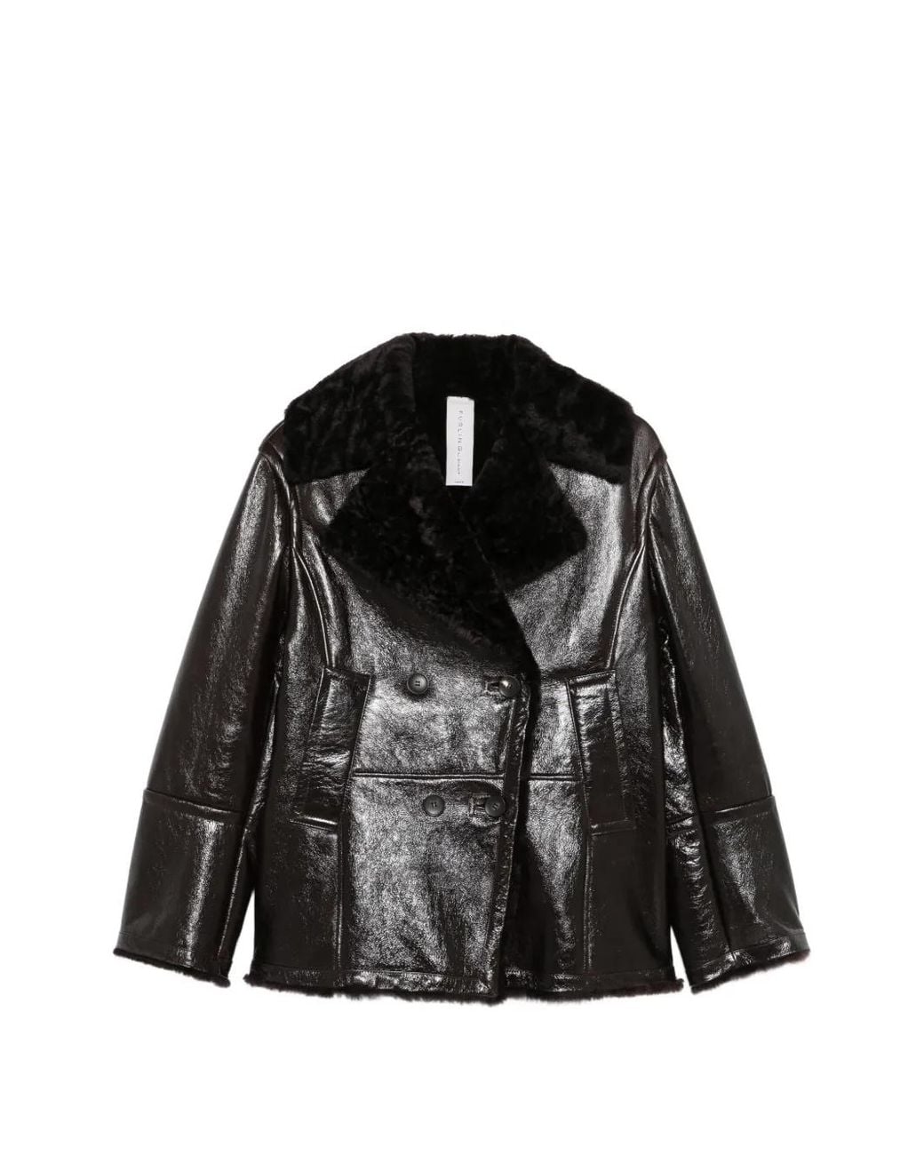 FURLING BY GIANI Black Shearling-Collar Double-Breasted Jacket