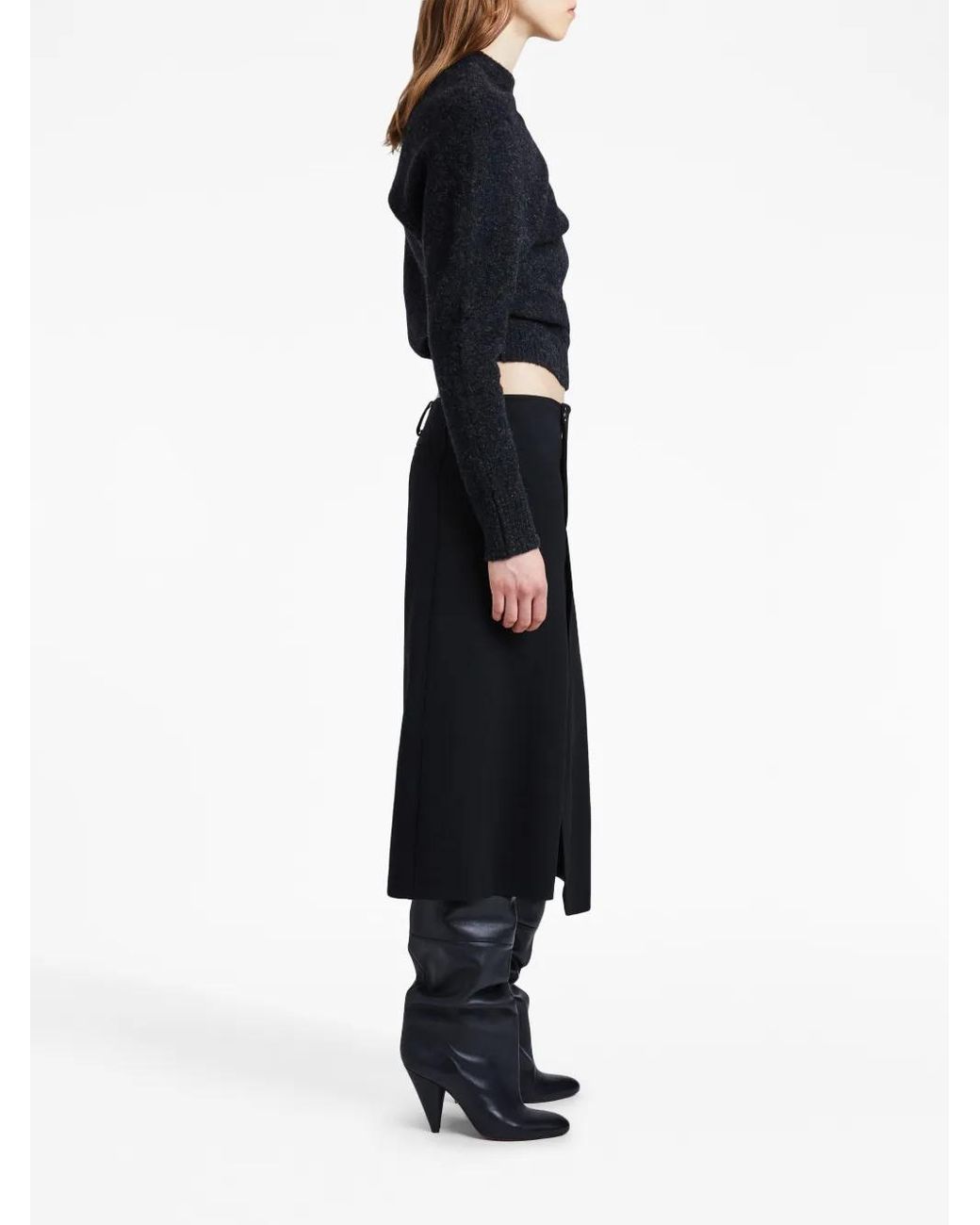 Proenza Schouler Black Asymmetric Twill Wrap Skirt