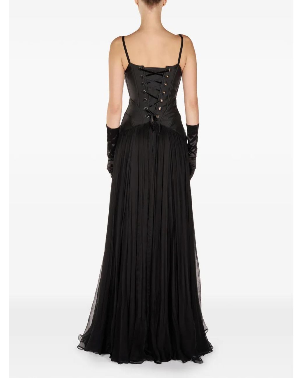 ARAFTU Black Lace-Detail Corset Maxi Dress