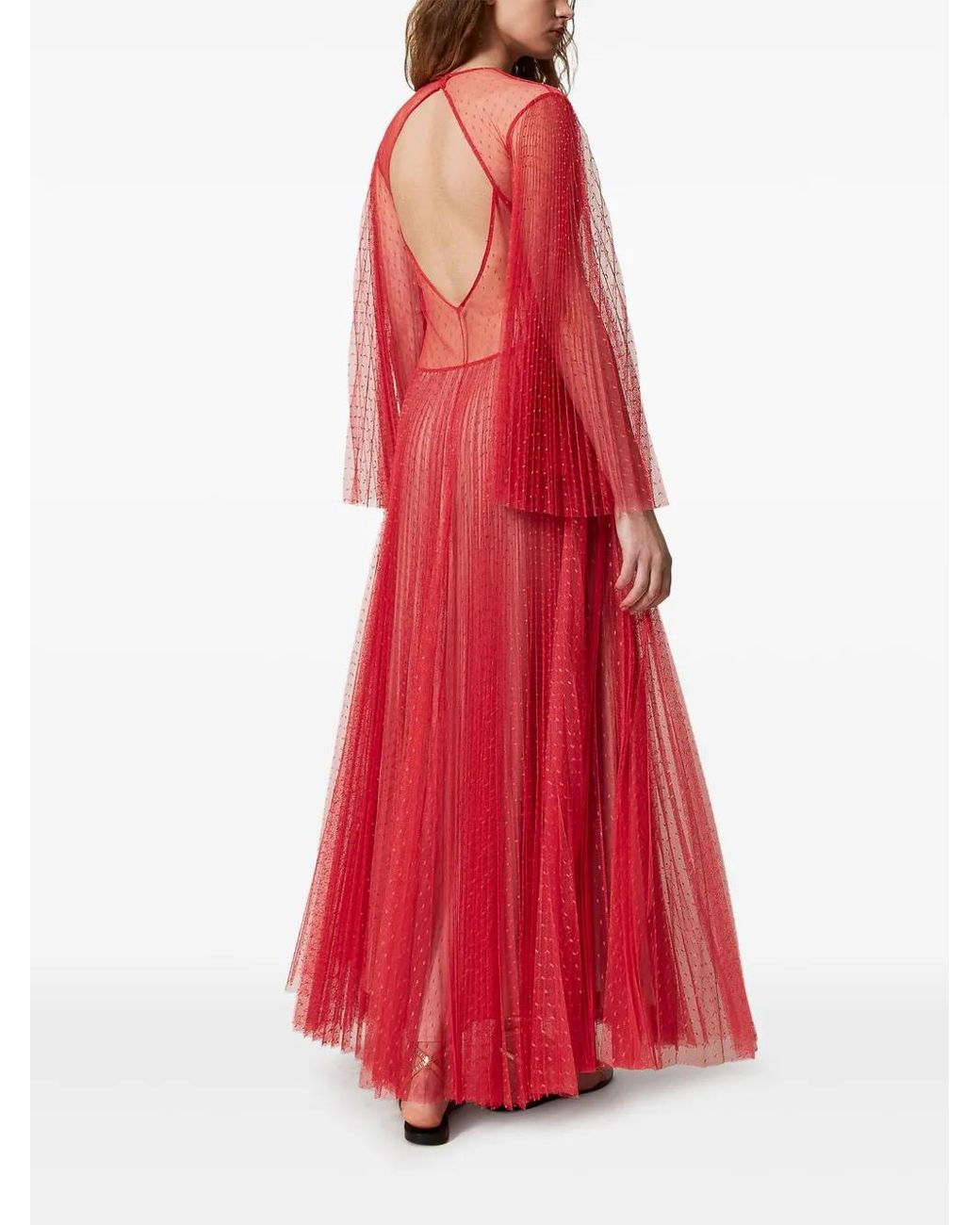 Twinset Red Pleated Tulle Dress