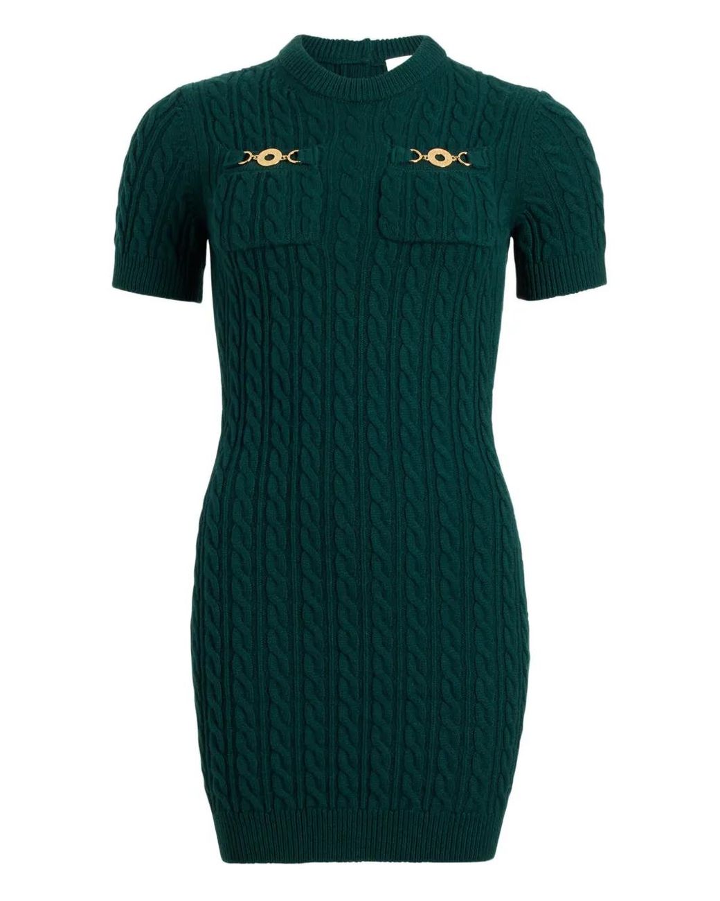 Patou Green Cable-Knit-Button Mini Dress