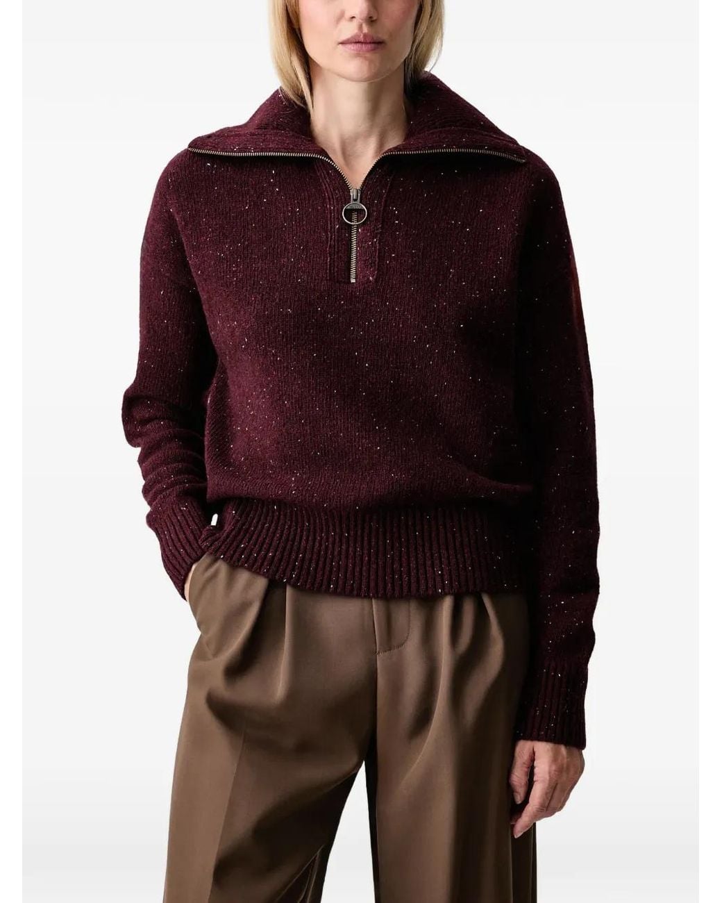 Barbour Red Lavensdale Quarter-Zip Jumper