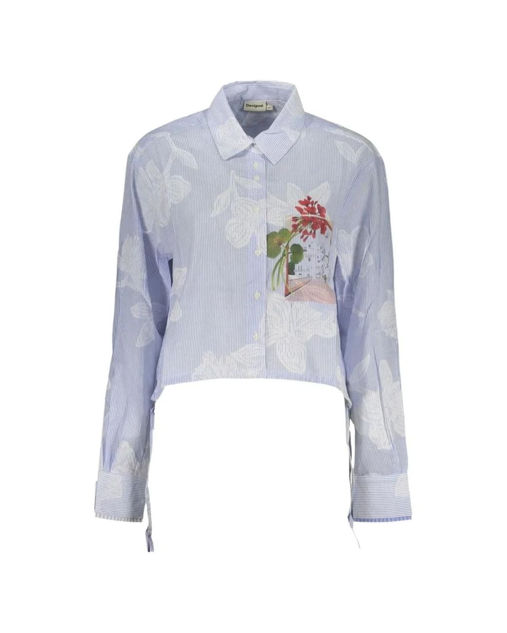 Desigual Blue Floral-Print Striped Shirt
