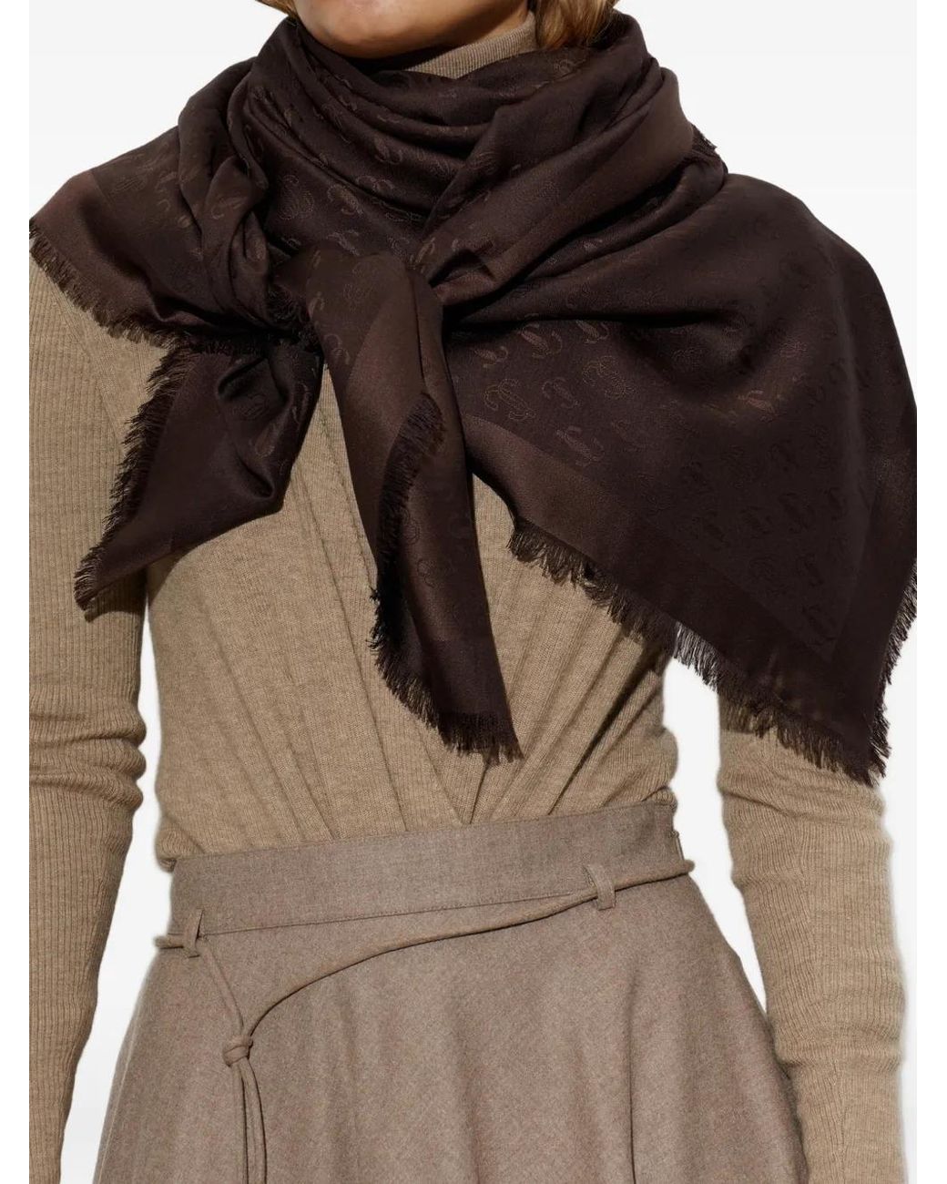 Jimmy Choo Black Monogram Frayed Scarf