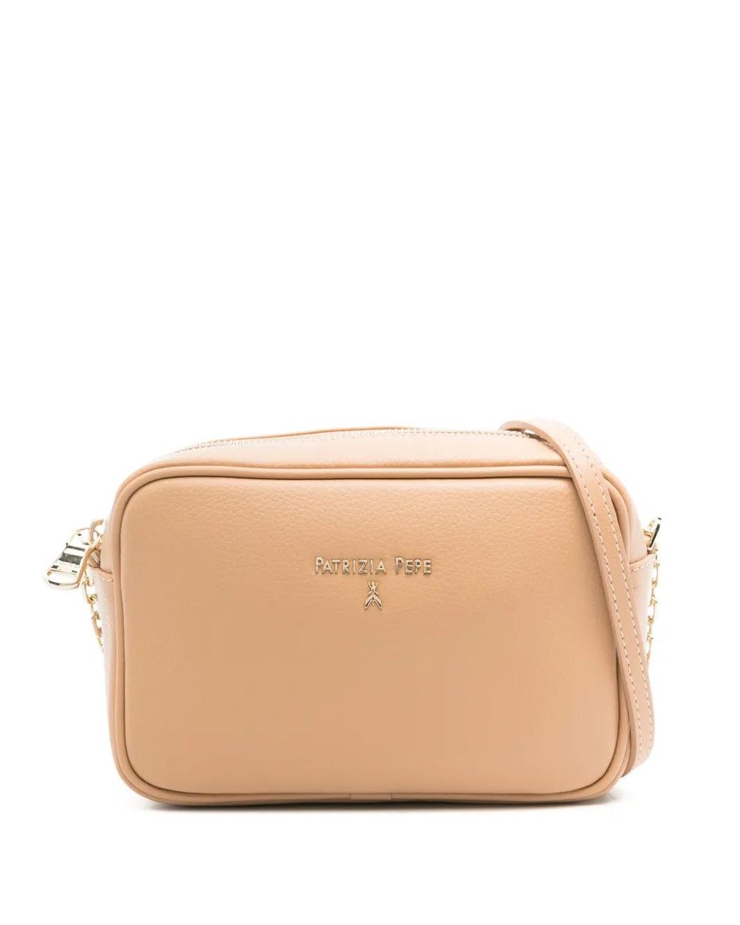 Patrizia Pepe Natural Logo-Lettering Leather Crossbody Bag