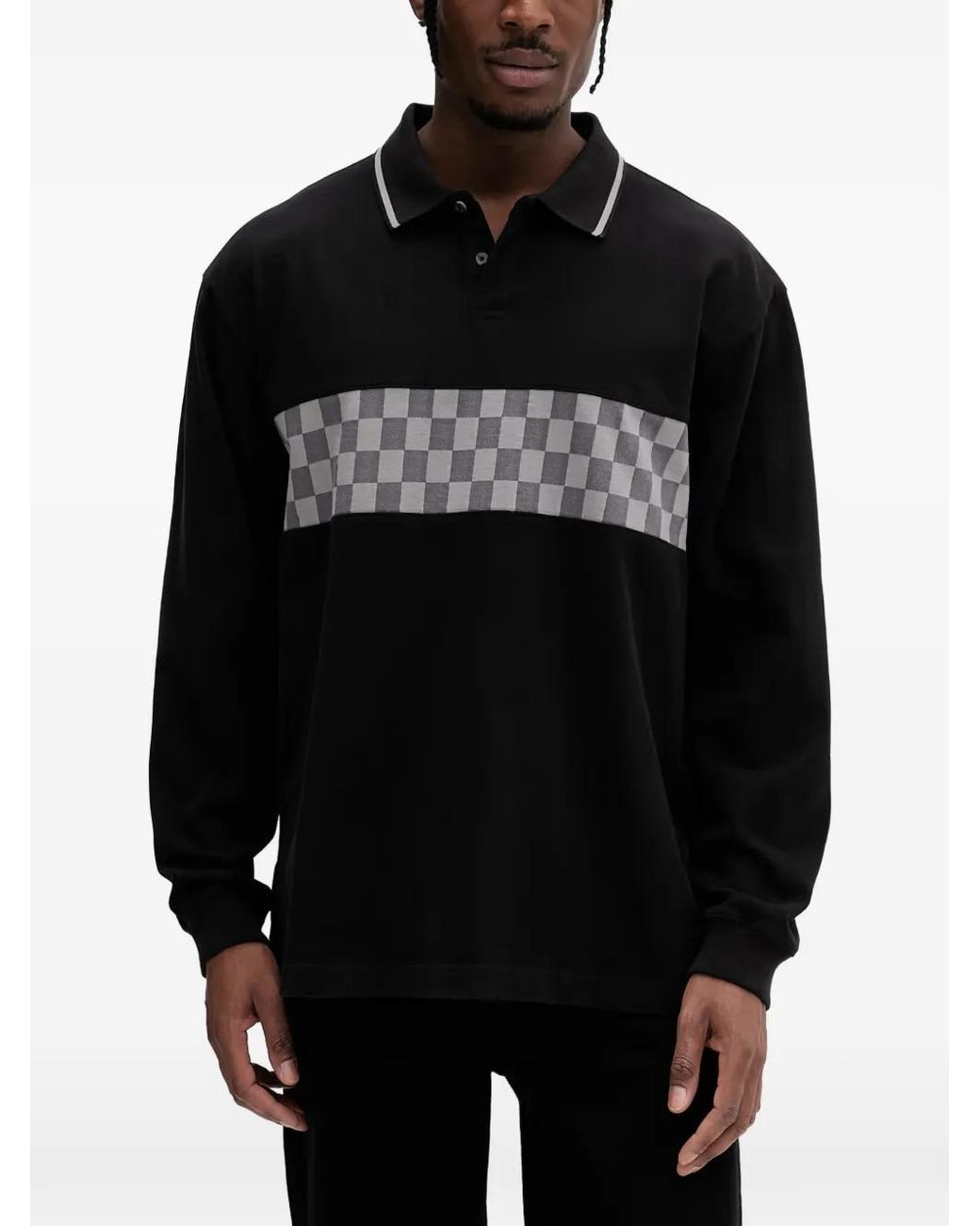 Vans Black Medford Checkerboard Long-Sleeve Polo for men