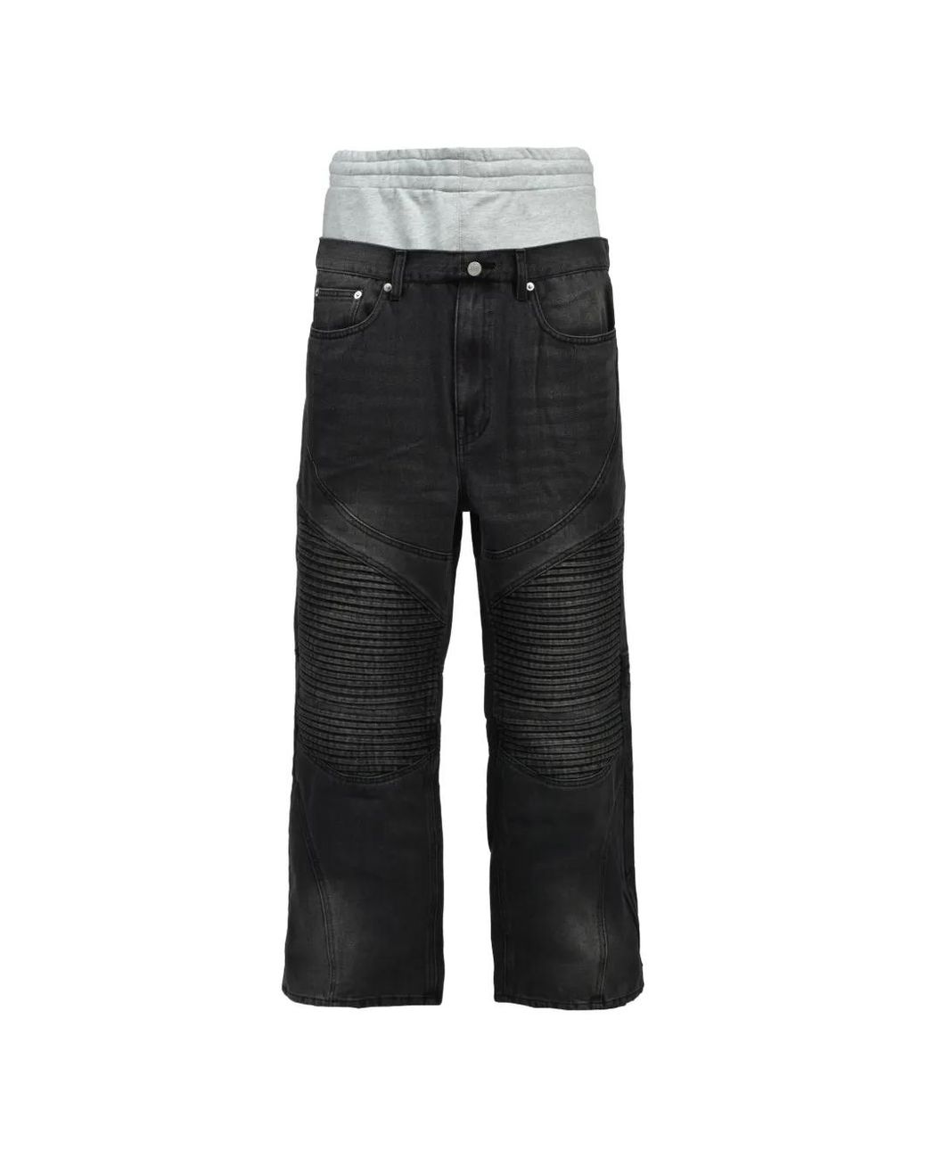 BREATH Black Layered-Waist Biker Jeans for men