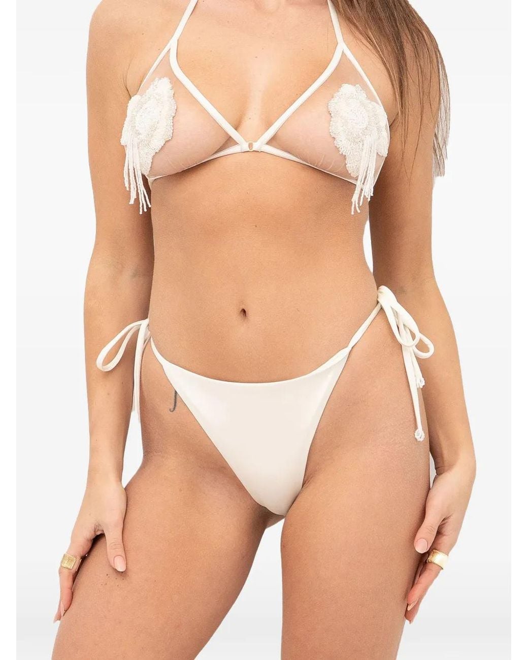 Mazzei Natural Beaded-Flower Bikini And Sarong Set (Set Of Three)