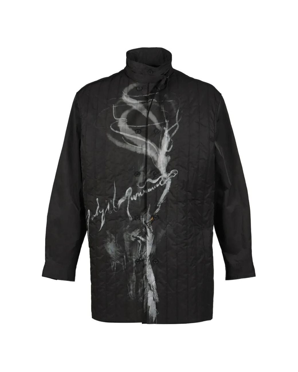 Yohji Yamamoto Black Logo-Print Padded Coat for men