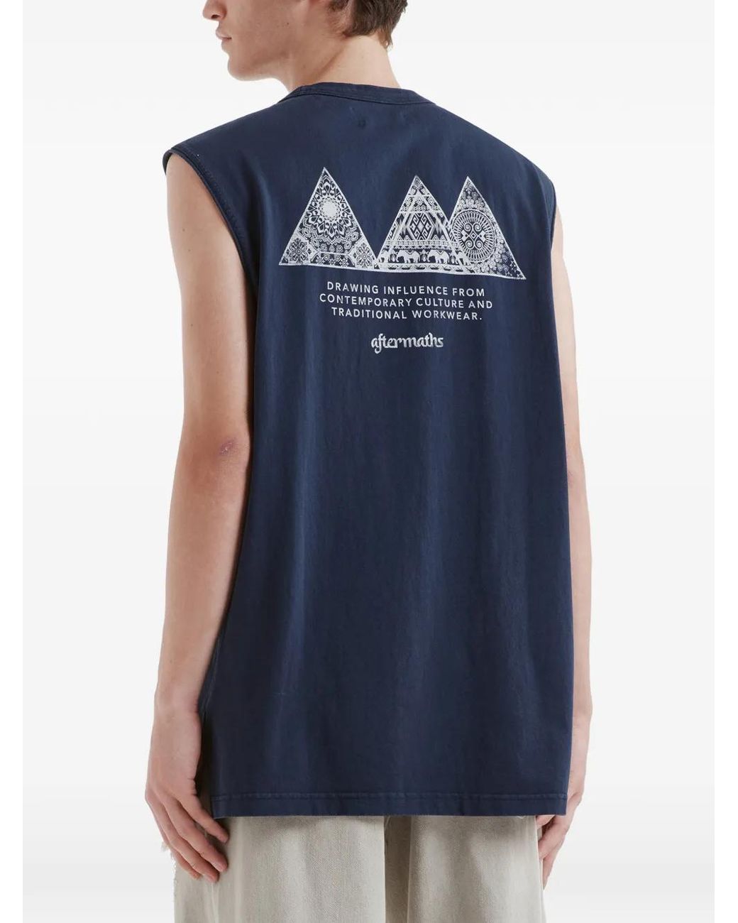 AFTERMATHS Blue Graphic-Print Cotton Tank Top for men