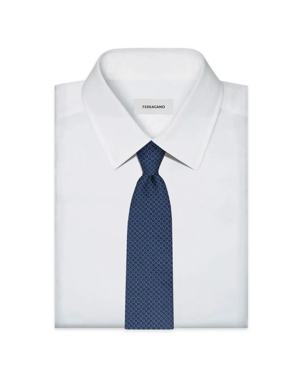 Ferragamo Blue Micro Gancini Print Silk Jacquard Tie for men