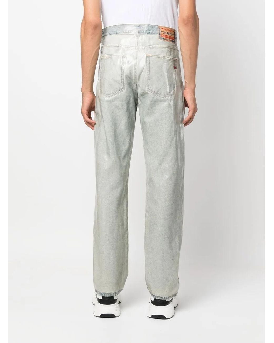 DIESEL White Side-Stripe Straight-Leg Jeans for men