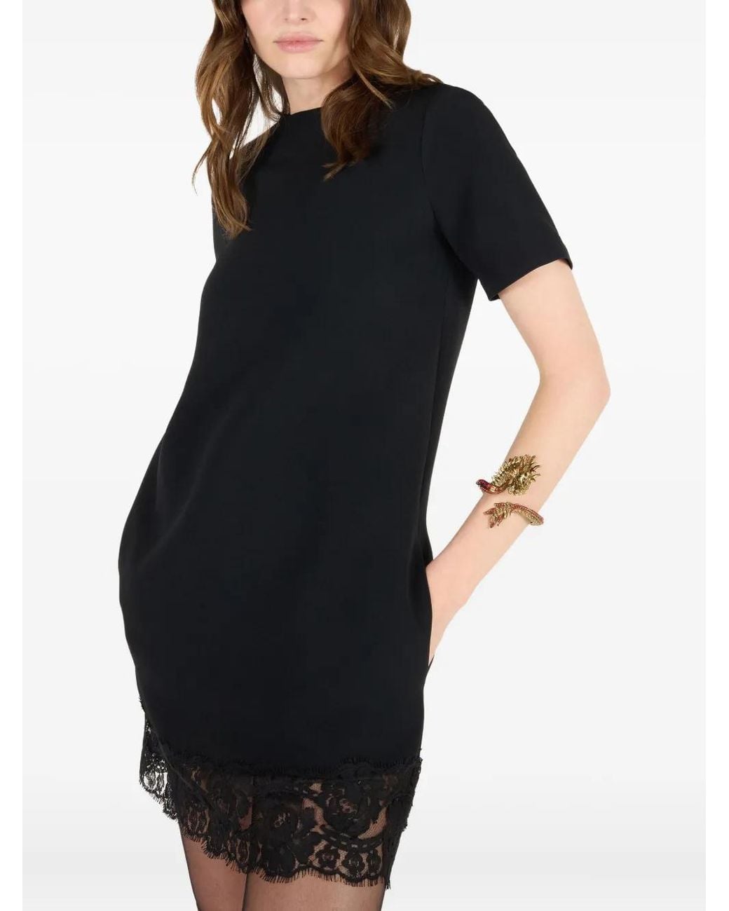 Roberto Cavalli Black Lace-Hem Mini Dress