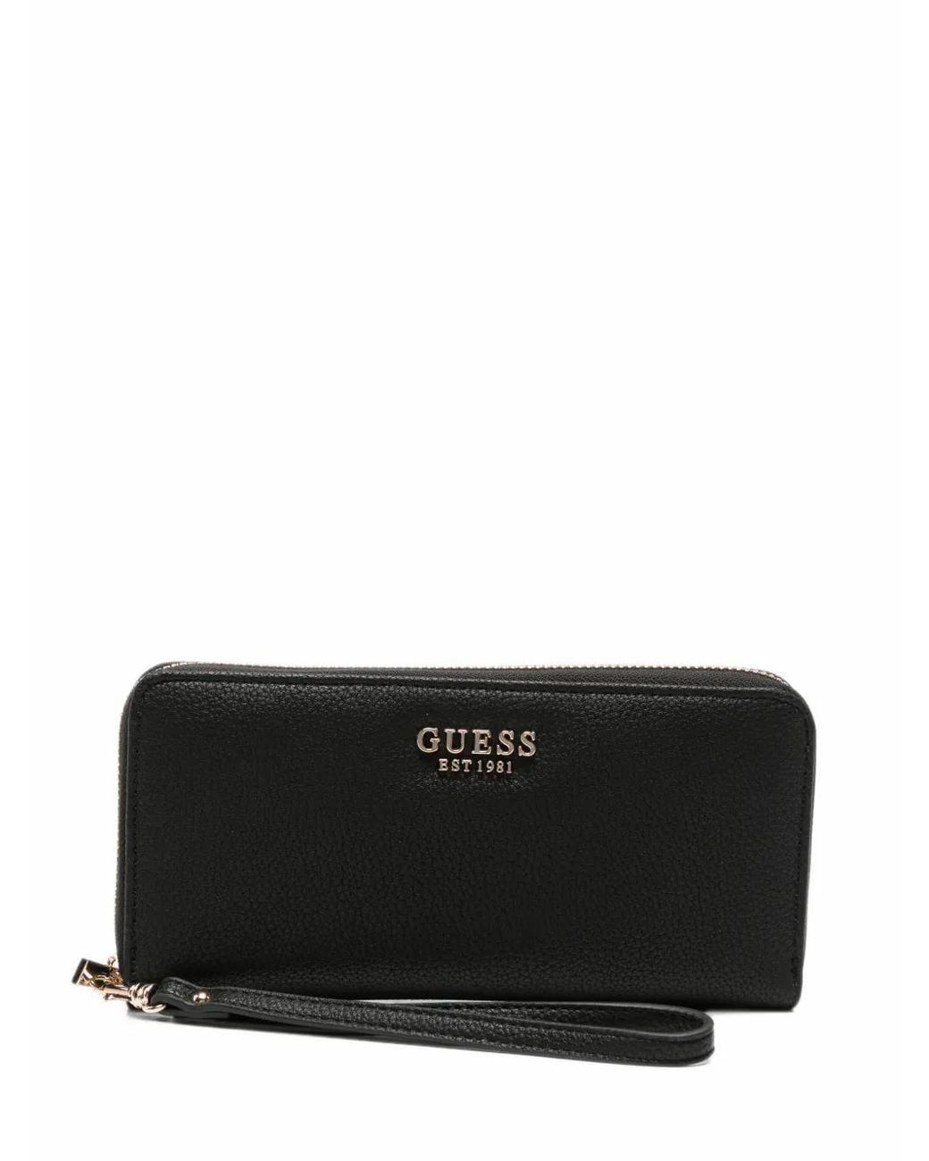 Guess Black Logo-Plaque Pebbled-Effect Wallet