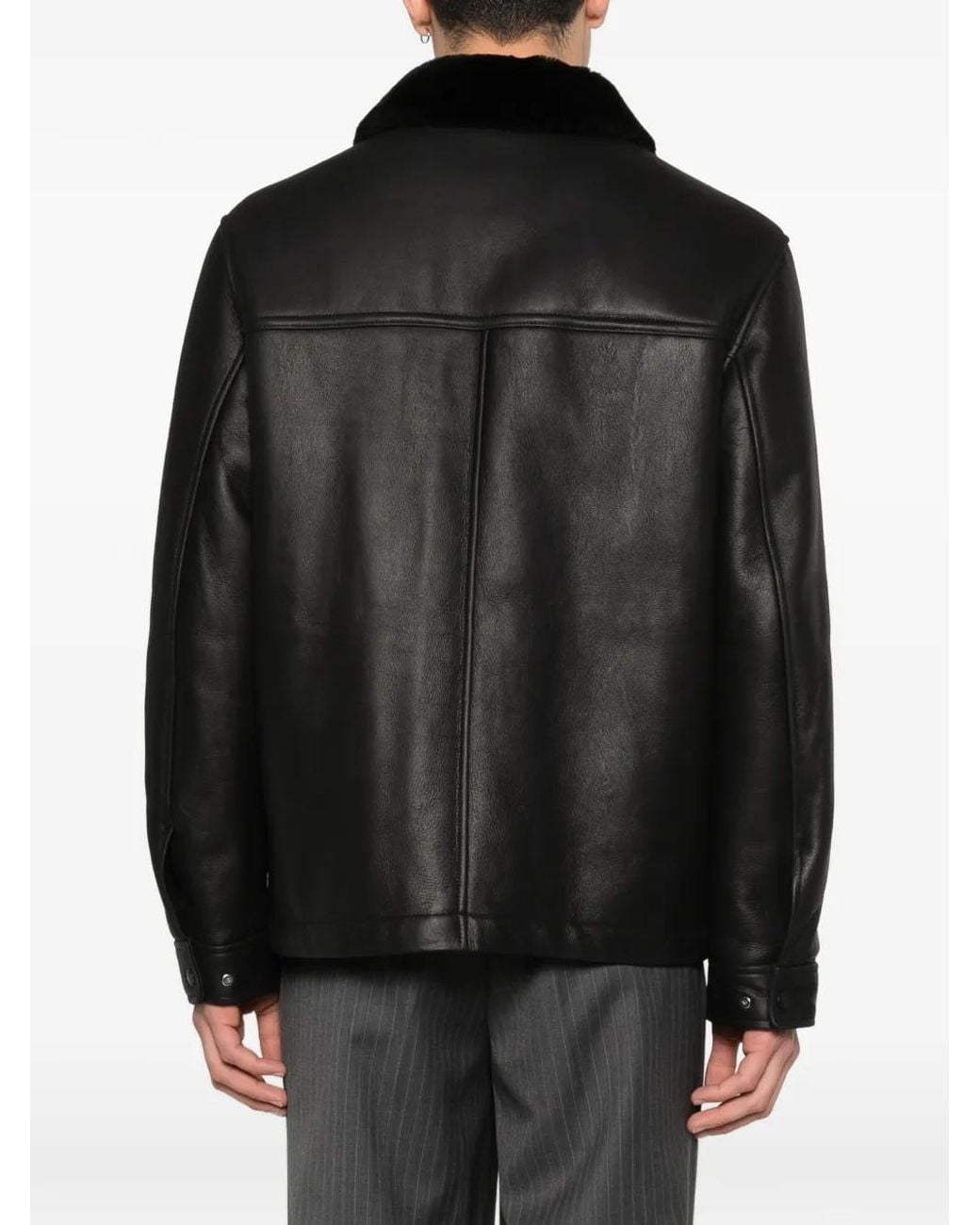 Yves Salomon Black Collared Pocket Leather Jacket for men