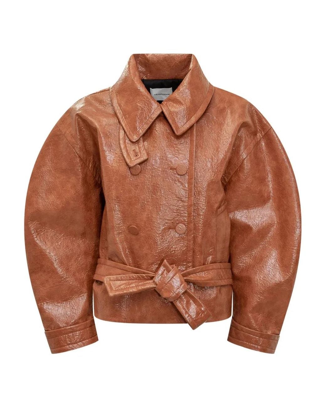 ANDAMANE Brown Balloon-Sleeve Double-Breasted Jacket