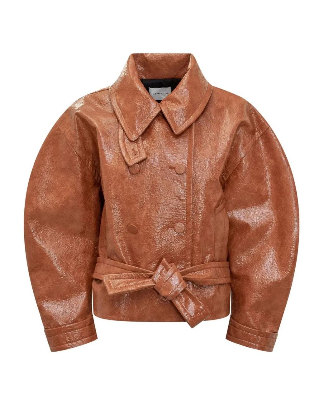 ANDAMANE Brown Balloon-Sleeve Double-Breasted Jacket