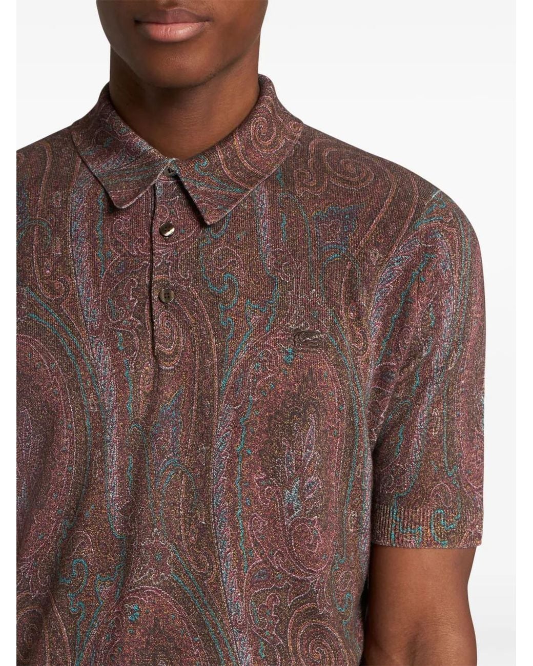 Etro Brown Knit Paisley Polo Shirt for men