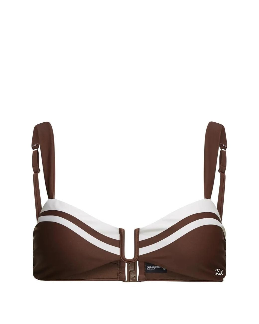 Karl Lagerfeld Brown Contrast-Trim Bikini Top