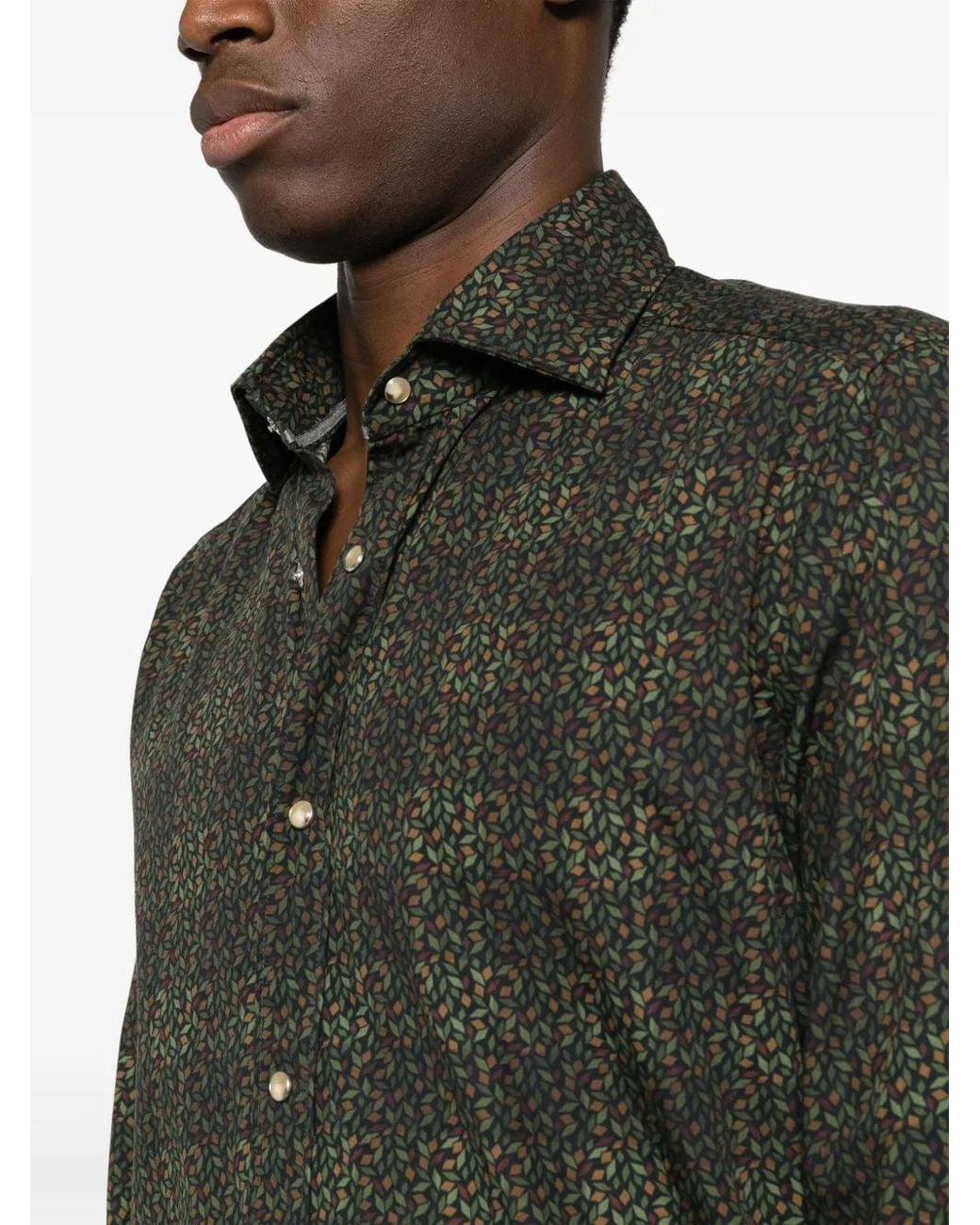 Tintoria Mattei 954 Green Geometric-Print Cotton Shirt for men