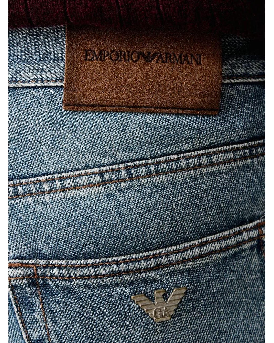 Emporio Armani Blue Logo-Patch Belt-Loop Jeans for men