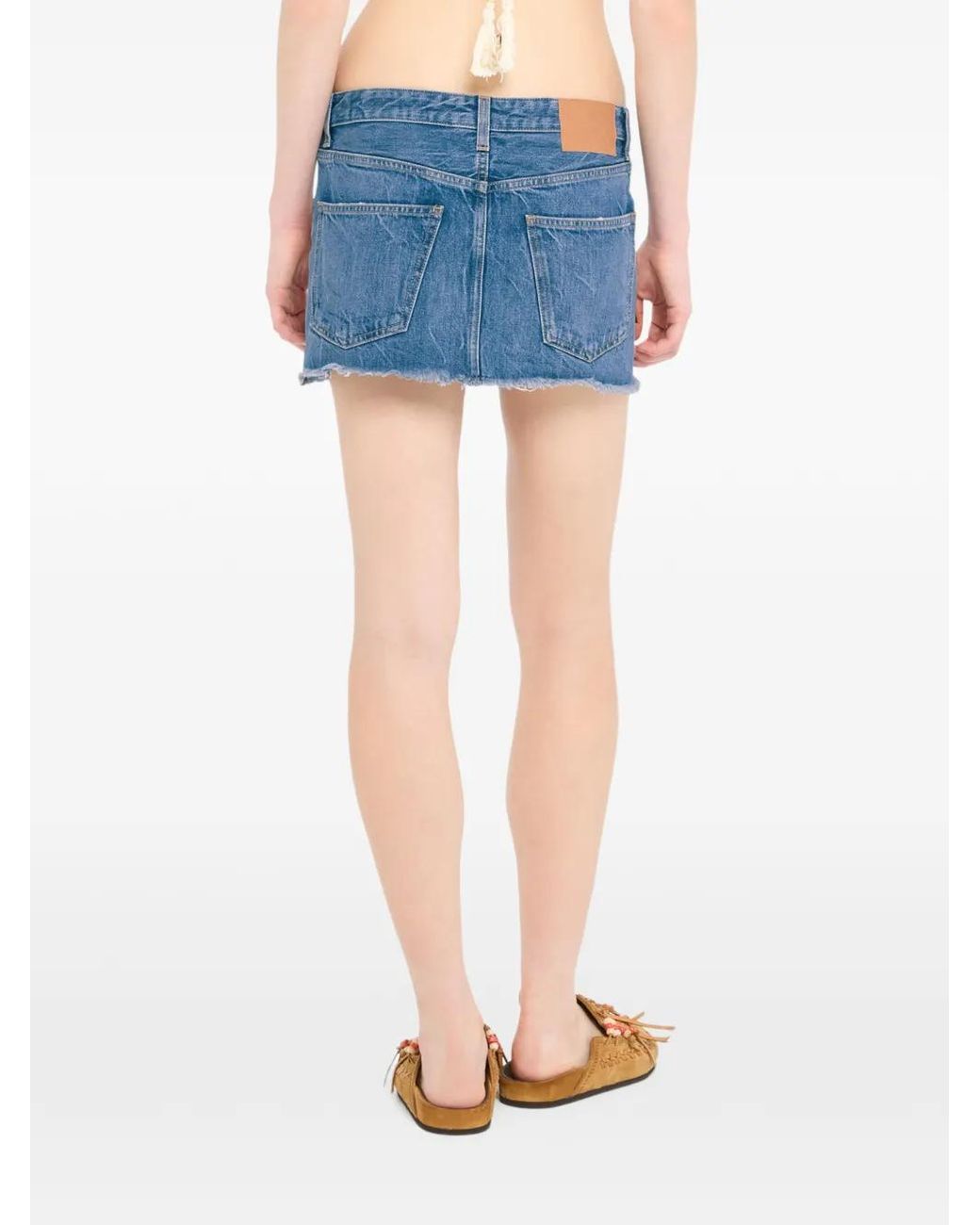 Alanui Blue Fringed-Detail Mini Denim Skirt