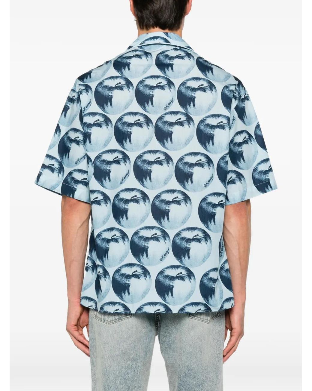 KENZO Blue Apple-Print Short-Sleeve Shirt for men