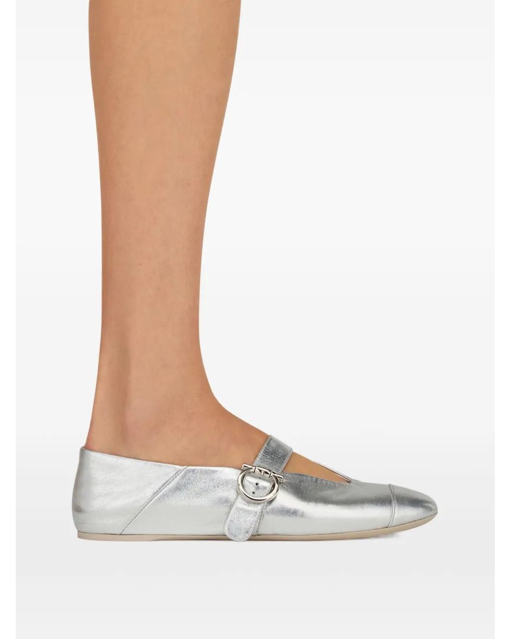 Ferragamo White Gancini Ballet Flats