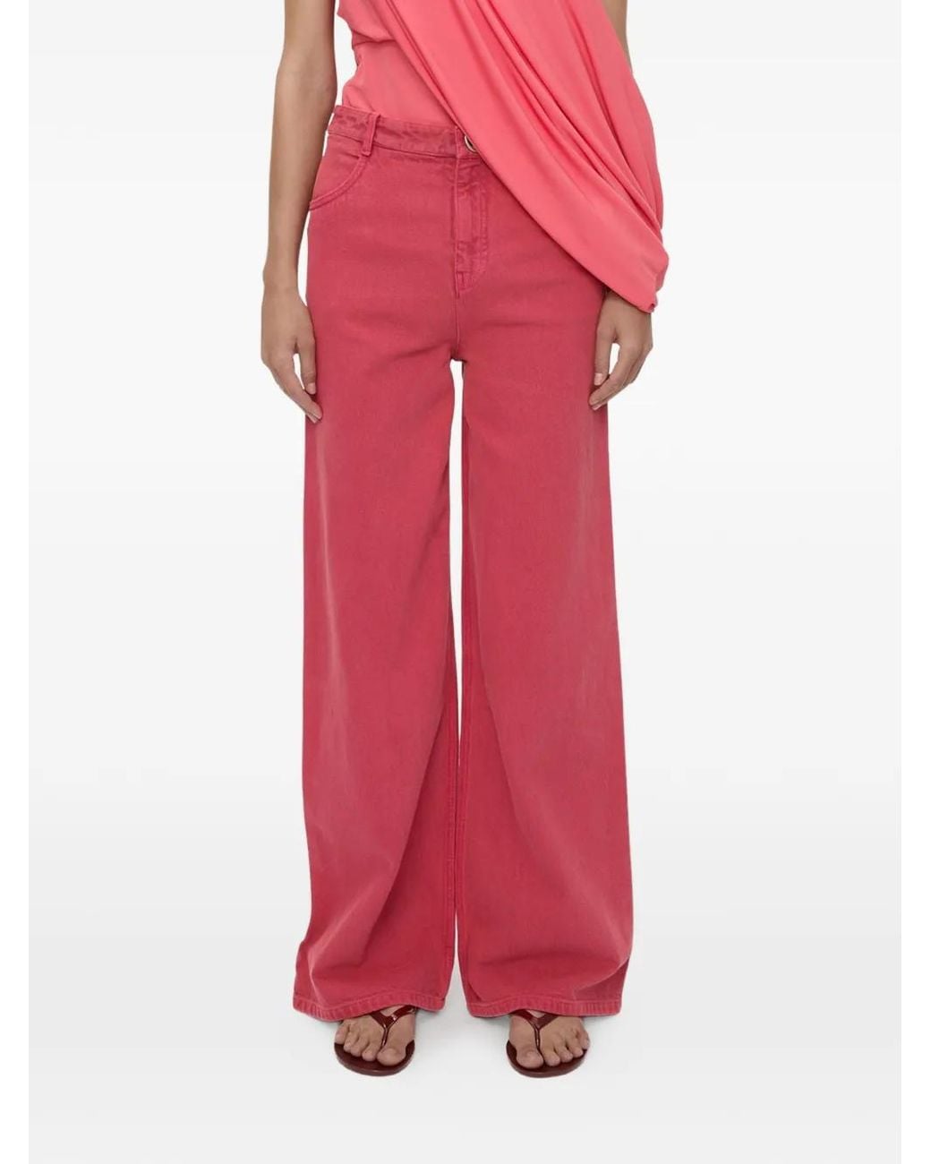 Christopher Esber Red Front-Botton Wide-Leg Jeans