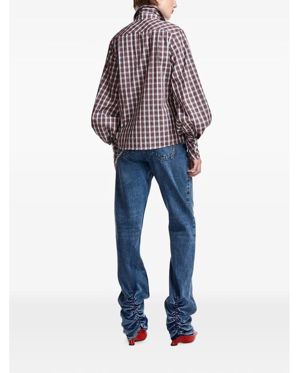 Essentiel Antwerp Red Kalmia Rhinestone-Embellished Checked Shirt