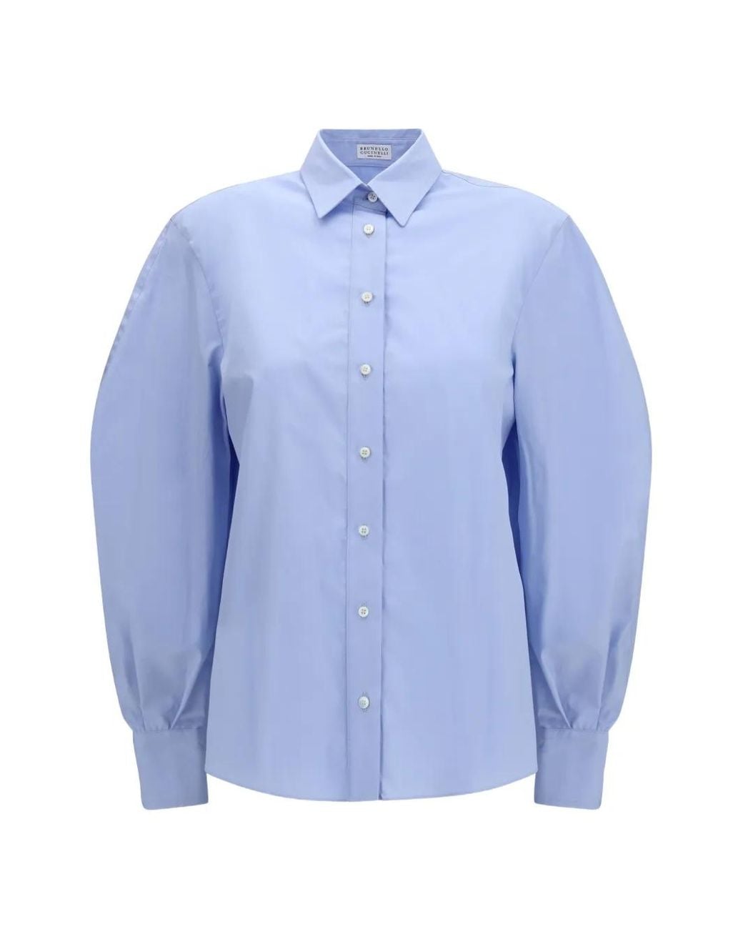 Brunello Cucinelli Blue Bell-Sleeve Cotton Shirt