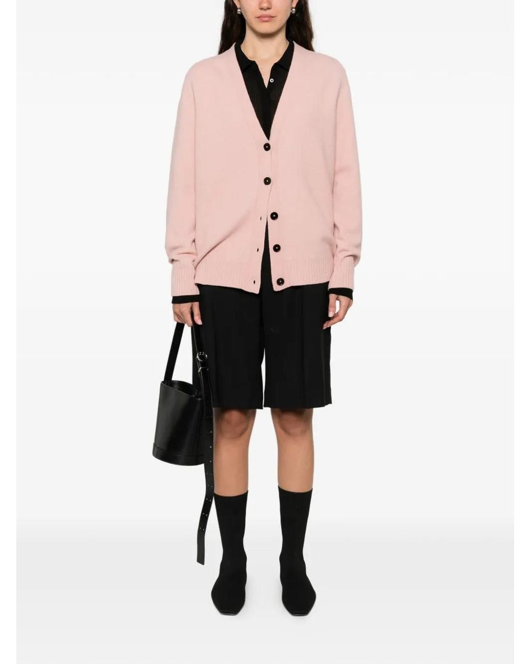 Jil Sander Pink Button Ribbed Hem Cardigan