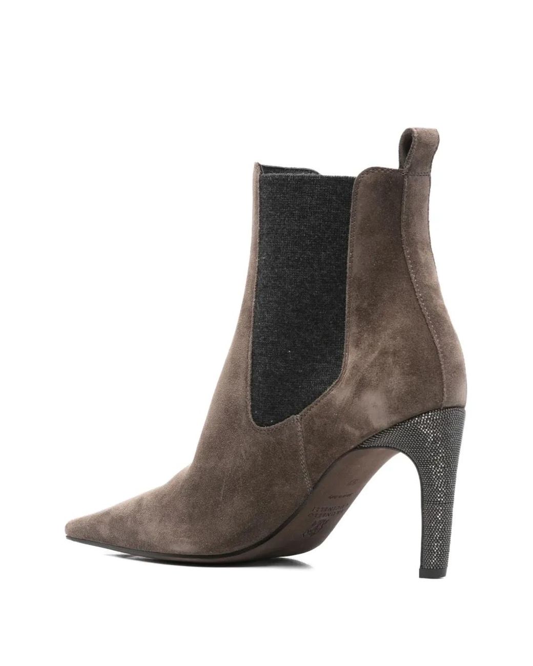 Brunello Cucinelli Brown Monili-Embellished Suede Ankle Boots