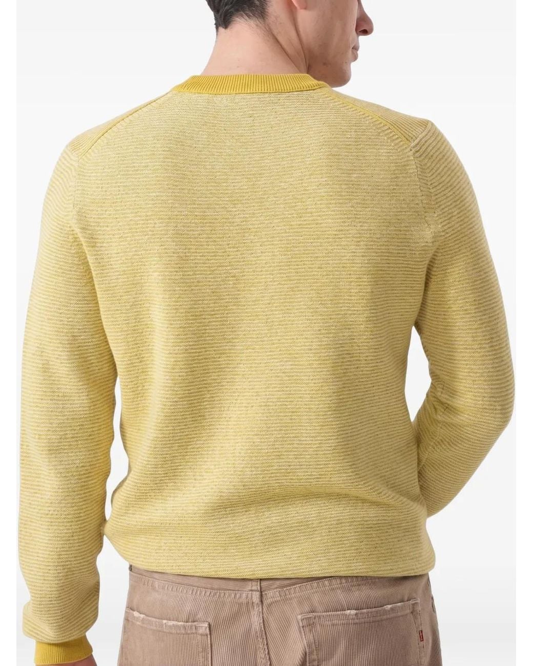 Boss Yellow Textured Crew-Neck Sweater for men