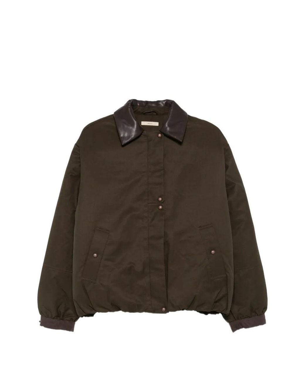 Sessun Brown Leather-Collar Zip-Up Jacket