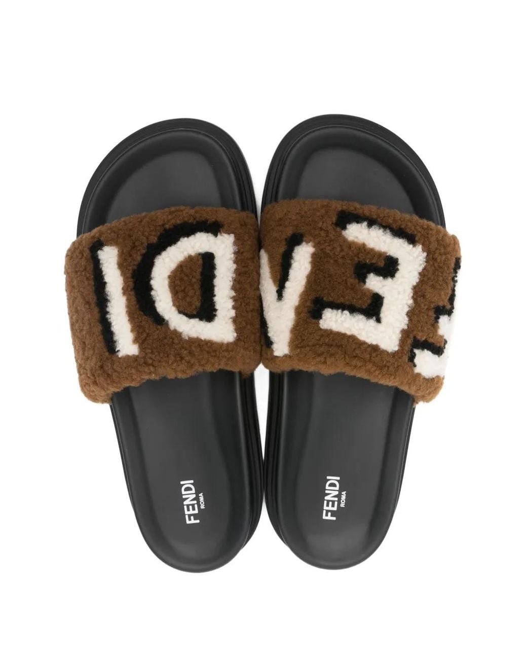 Fendi Brown Shearling Slides for men